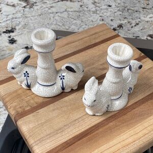 White and Blue Rabbit Candle Holders